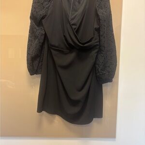 Chic Black Long Sleeve Dress with Lace Detail
